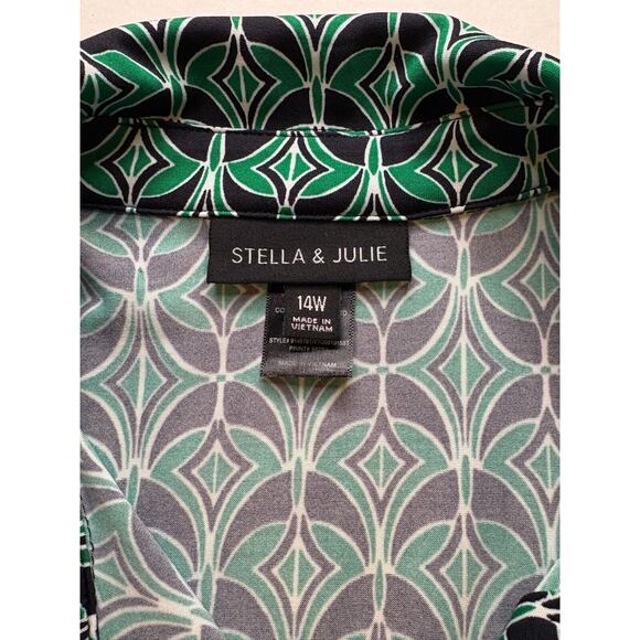 Stella & Julie Wrap Dress Green/Black Roll tab sleeve, size 14w Boho Chic - Picture 4 of 4